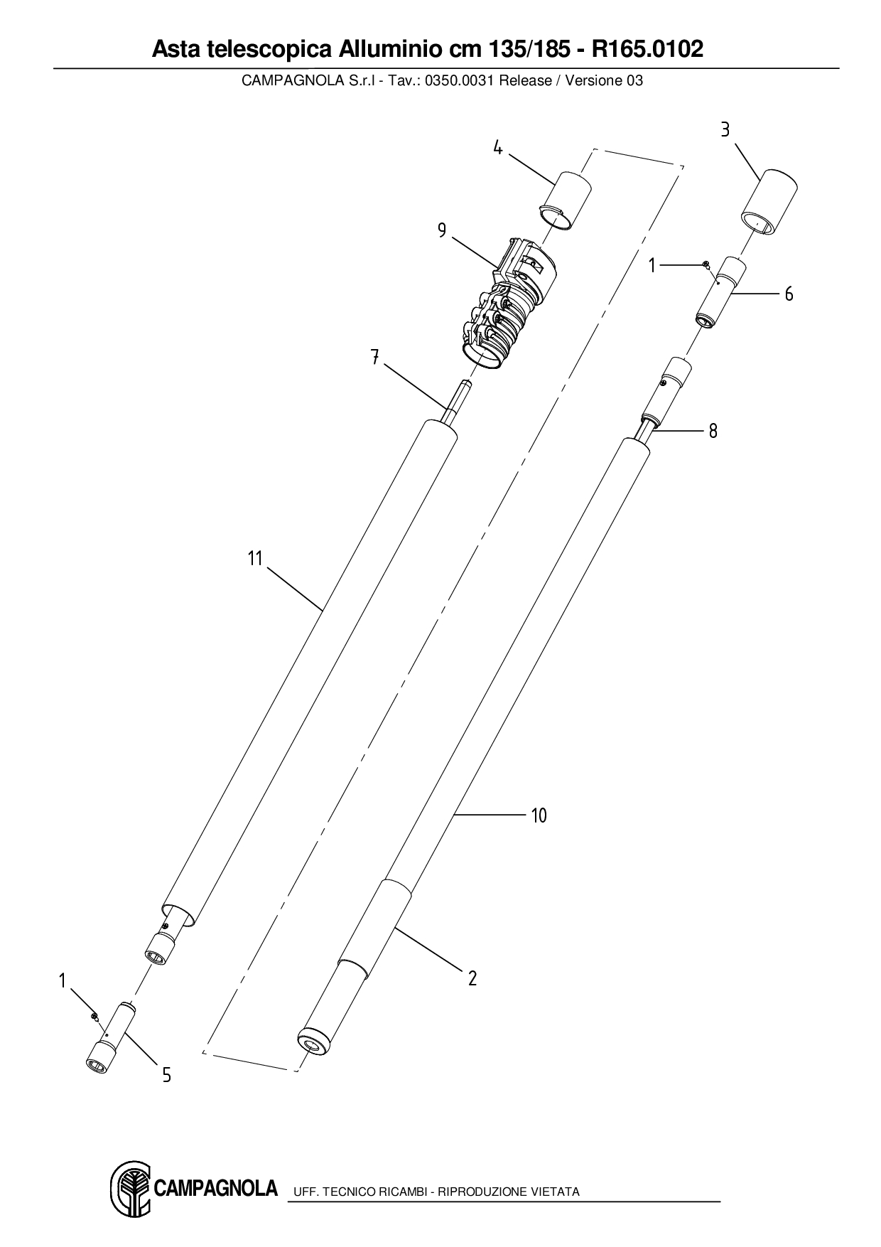 R165.0102_Asta telescopica Alluminio cm 135 – 185